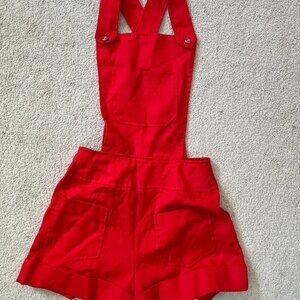 Vintage cotton red cross-back adjustable shorteralls overalls